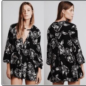 Free People Onyx Combo Floral Mini Dress Medium New